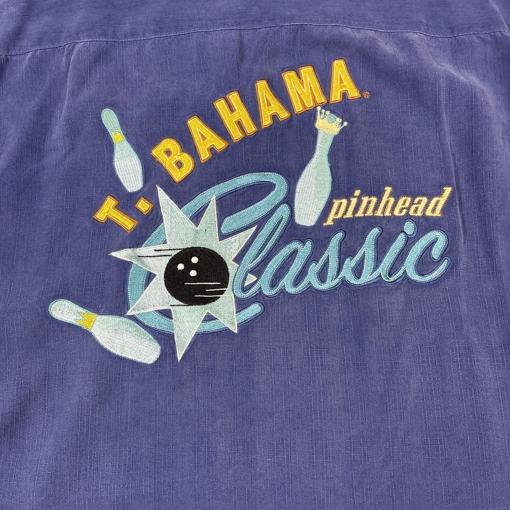 Tommy Bahama Camp Shirt Men's XL Blue Silk Pinhead Classic Bowling Embroidered‎